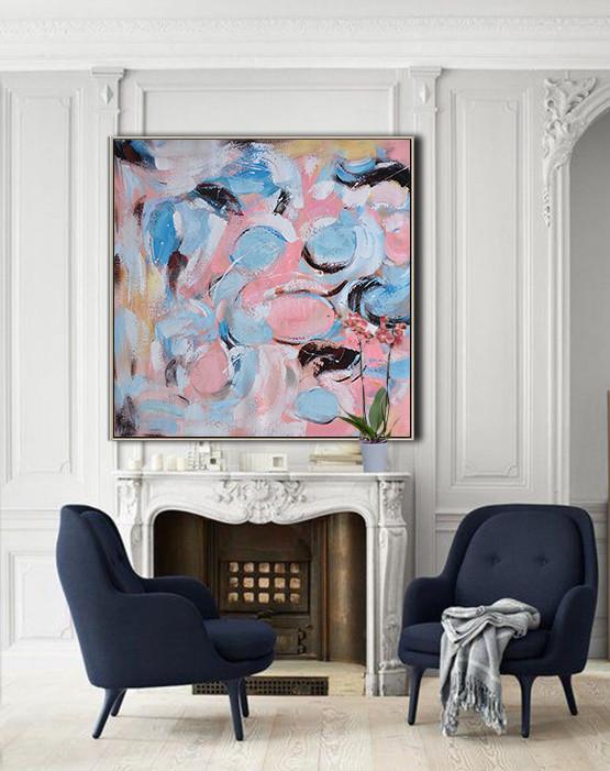 Original Abstract Painting Extra Large Canvas Art,Oversized Contemporary Art,Huge Canvas Art On Canvas,Blue,Pink,White.etc